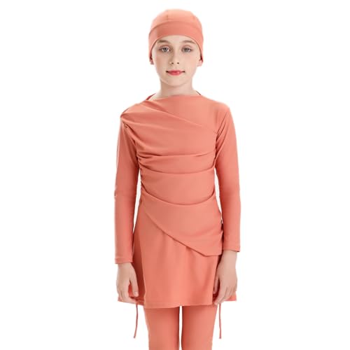 Image of Muslim Swimsuits for Girls Modest Swimwear Full Cover Hijab Burkini Islamic Top Pants Cap 3PCS Rash Guard Sets