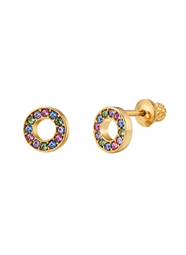 Earrings For Girls, 18k Multicolored Halo Hypoallergenic Earrings for Girls, Stud Screw On Safety Backs, Stainless Steel Ultra Sensitive Ears Post For Kids, Toddlers, Little Girls, Teens