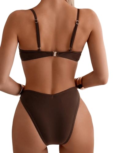 SweatyRocks Women's 2 Piece Bikini Set Spaghetti Strap High Cut Push Up Underwire Swimsuit2