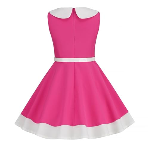 Girls 𝐏eter Pan Collar Smocked Dress Summer 50s Retro Swing Dress with Belt Vintage 1950s Sleeveless Dresses2
