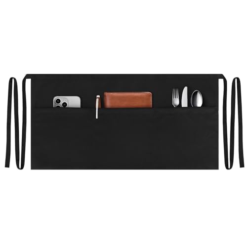 NLUS 1/2/3 Pack Server Aprons with 3 Pockets, Water Oil Stain Resistant Waitress Waiter Apron