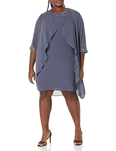 Image of S.L. Fashions Women's Plus Size Chiffon Tier Jacket Dress with Beading Detail