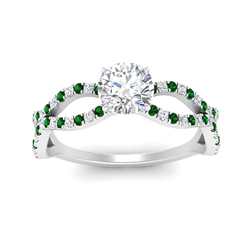 Image of 55Carat Choose Your Gemstone Pave Split Wave Diamond CZ Ring Sterling Silver Round Shape Split Shank Engagement Ring Everyday Jewelry Wedding Jewelry Handmade Gifts for Wife US Size 4 to 12