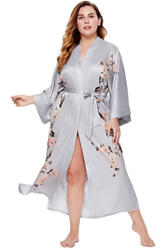 Image of BABEYOND Kimono Robe Cover up with Box Long Floral Satin Sleepwear Silky Bathrobe Bachelorette Robe