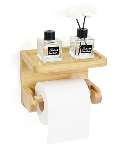 Naturel Porte Papier Toilette Bois, Derouleur Papier Toilette Murale Bois, Porte-Papier Hygiénique à Installation Rapide pour Coller ou Percer, pour dans...