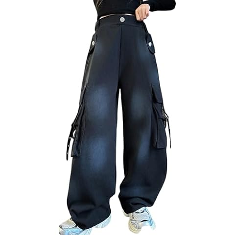 SEAUR Girls Wide Leg Denim Cargo Pants Cover