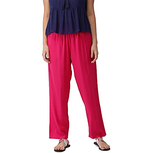 Image of GO COLORS Women Solid Mid Rise Relaxed Fit Viscose Casual Pants