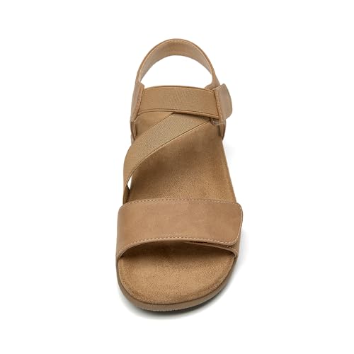 SelenePair Women's Arch Support Walking Flat Sandals Comfort Orthotic Slides With Hook And Loop Fasteners4
