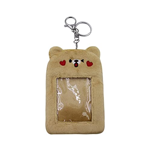 Tooe 3 Inches Kpop Photocard Holder Keychain Y2K Kawaii Korean Cardholder Pig Plush Cover Cute Aesthetic Credit ID Bank Card Bus Card Protective Case Photo Sleeves (Brown)