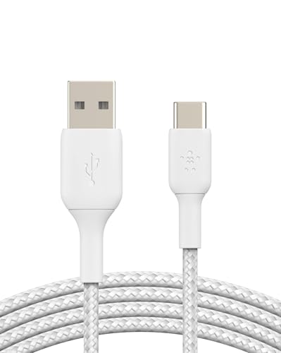 Belkin BoostCharge Braided USB C charger cable, USB-C to USB-A cable, USB type C charging cable for iPhone 16, 15, Samsung Galaxy S24, S23, Pixel, iPad, MacBook, Nintendo Switch and more - 1m, White