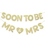 Yeaqee Pre-Strung Soon to Be MR & MRS Gold Glitter Banner Rehearsal Dinner Decorations Mr and Mrs Sign Garland for Bridal Shower Wedding Engagement Bachelorette Party