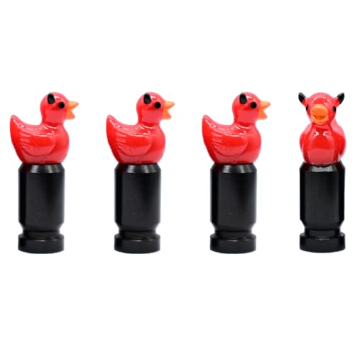4-Pack Red Devil Duck Valve Stem Caps for Schrader Valves, Glossy Finish, Durable Metal Base, Fun Car, Bike & SUV Tire Accessories, Auto Tire Decoration for Enthusiasts