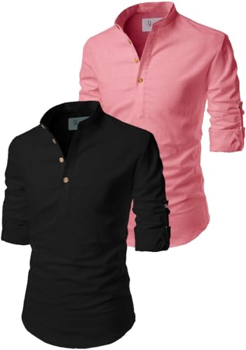Image of Men's Cotton Blend Short Playful Mix Color Kurta - Pack 2