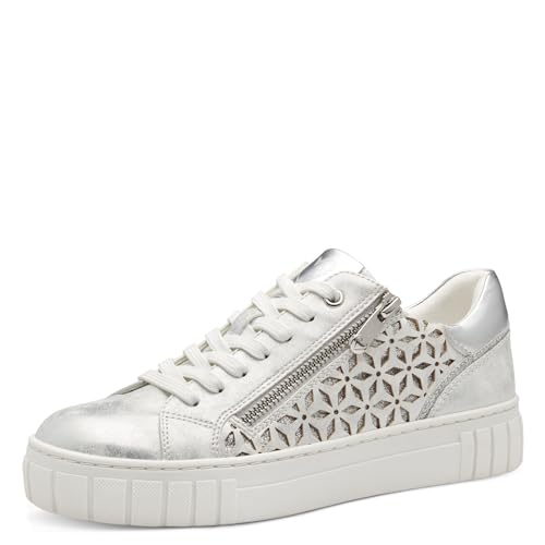 MARCO TOZZI Damen Sneaker flach mit Reißverschluss Vegan, Silber (Lt. Grey Comb), 39 EU