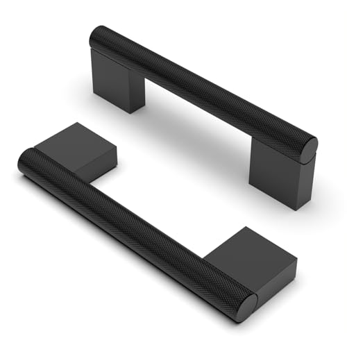 FURNIWARE Pack of 10 Vintage Knurled Matt Black Aluminium Cabinet Handles, 96mm, 120mm Length, 11mm Width, 30mm Projection