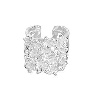 Rings for Women, Wedding Bands for Women Silver Delicate Luxury Openwork Lily S925 Sterling Silver Engagement Ring for Women Adjustable