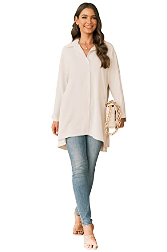 Aoysky Womens Oversized T Shirts Button Down Long Sleeve Shirt V Neck Collar Loose Flowy Blouse3