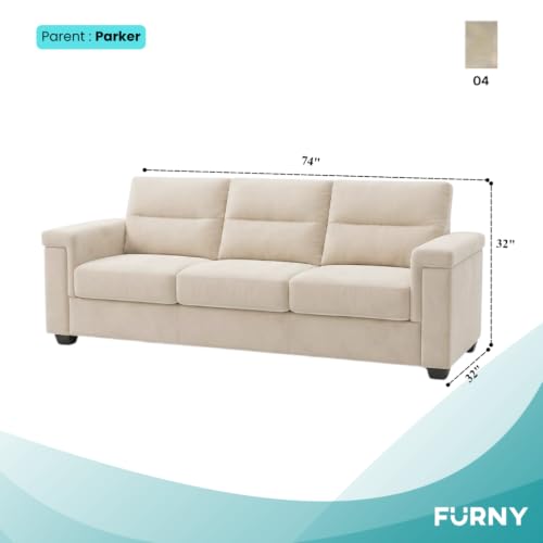 Image of FURNY Parker 3 Seater Fabric Sofa Set with Velvet Finish | Durable Comfort | Ideal for Living Room | Modern Design (Cream)