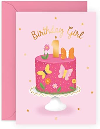 Central 23 Sixth Birthday Card for Girls - Happy 6th Birthday Card - Age 6 - Six Year Old - Pink Butterfly for Kids - Daughter - Granddaughter - Comes With Fun Stickers
