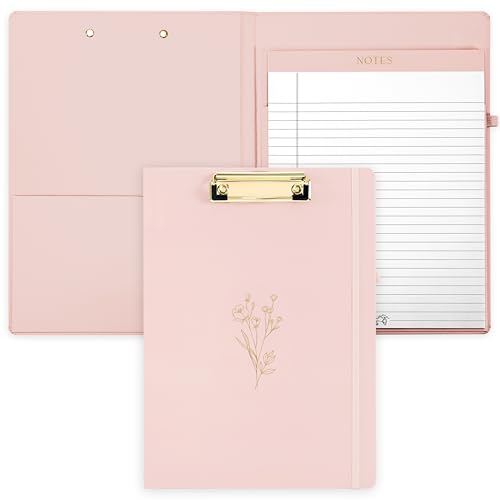 Image of Aesthetic Clipboard Folio with Refillable Lined Notepad & Interior Pocket - Cute Padfolio /Legal Pad Holder for Women - Easily Organize Notes at Work, School, or Home