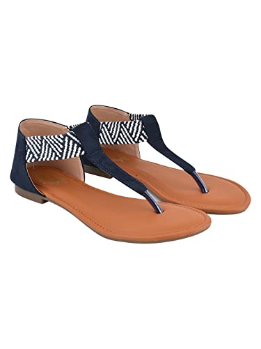 Image of Shoetopia Women's Ethnic Style T-Strap Sandals Chevron Ankle Strap Flats for Casual & Festive Comfortable & Stylish Party