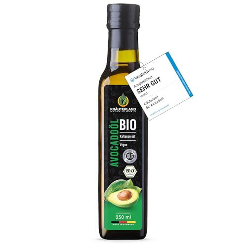Kräuterland Bio Avocadoöl 250ml Kaltgepresst naturrein ohne Zusatzstoffe Vegan & GVO-frei geeignet für Haut & Haare Premium Qualität