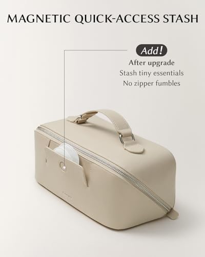 Image of EACHY Travel Makeup Bag, Large Capacity Cosmetic Bag for Women, Waterproof PU Leather, Flat Open Portable Toiletry Bag for Skincare, Brushes & Travel Essentials