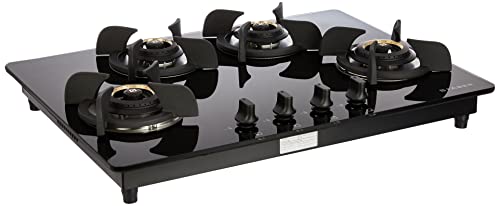 Faber Hob/Hobtop 4 Brass Burner Electric Auto Ignition, Glass Top (HOB ULTIMA HT724 CRS BR CI AI ) – Black, 72 cm