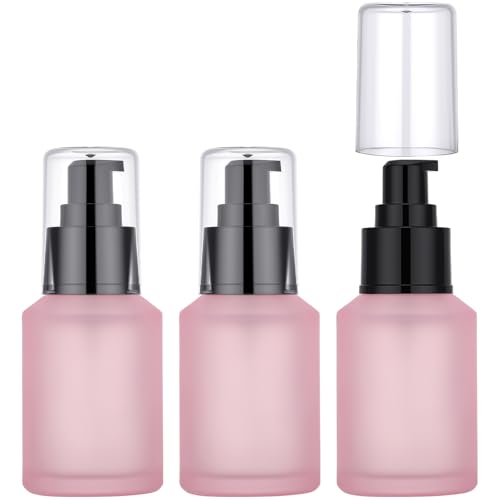 Image of Segbeauty 2oz Frosted Glass Refillable Pump Bottles for Toiletries, 3pcs Travel Size Empty Bottles with Pumps for Foundation, 60ml Pink Travel Containers for Oils Bottle Dispenser Liquid Containers