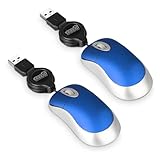 EEEKit 2 Pack Mini Retractable Cable USB Optical Mouse, Blue, Unisex