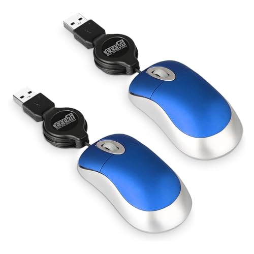 EEEKit 2 Pack Mini Retractable Cable USB Optical Mouse, Blue, Unisex