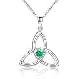 JIANGXIN Irish Celtic Triquetra Knot 925 Sterling Silver Created Emerald May Birthstone Pendant Necklace for Women Fine Jewelry Birthday Gift