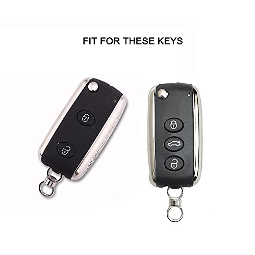 JanneChou Premium Aluminum Metal Key Fob Case Cover for Bentley Continental GT GTC Mulsanne With Metal Key Ring Accessories, Silver, S