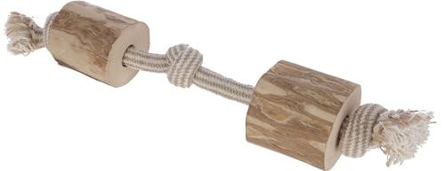 Kerbl Pet Hantel Kaffeeholz, Hundespielzeug, Kauspielzeug, 35cm, Holz, Jute, Baumwolle, Hunde, koffeinfrei, splitterarm, Zahnpflege