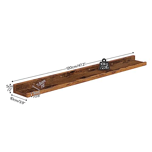 Image of HOOBRO Floating Shelves, Wall Shelf Set of 3, 47.2 Inches Hanging Shelf with Raised Edge and Invisible Brackets, for Bathroom, Bedroom, Kitchen, Office, Living Room Decor, Rustic Brown BF92BJ01