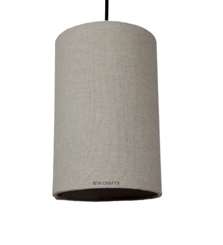 Image of Cylinder Print Hanging Shade Classic Pendant Cylinder Lamp Shade, Decorative Light Lamp, Hanging Spotlight with Fixture (Beige) Black Canopy