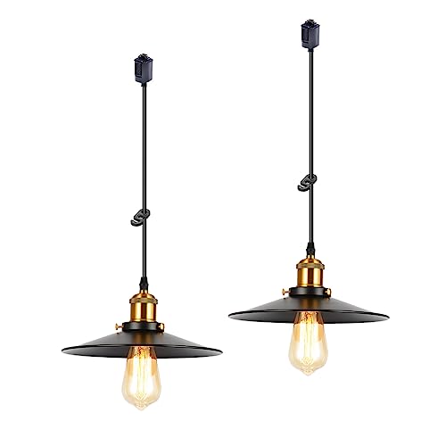 ペンダントライト レトロ 吊り下げ ライト シーリングランプ 北欧風 現代の工業風 E26口金 電球別売り スチール製 食卓 (ダクトレール式・黒色・2セット)
