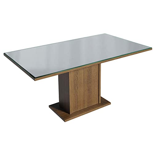 Image of Madesa 4 Seater Dining Set Rectangular Glass Table Top Sturdy Wooden with Fully Cushioned Seats 160 Cm for Dining Room and Kitchen - Brown /Gray