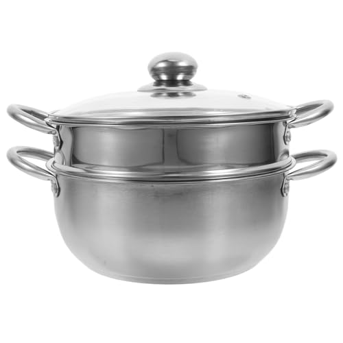 SECFOU Olla De Vapor De Acero Inoxidable Doble Baño María Plateado Para Cocinar Al Vapor Para Cena Familiar