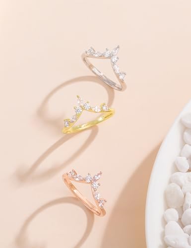 Mameloly Wedding Bands for Women Marquise & Round Shaped Stackable Cubic Zirconia CZ V Shape Curved Engagement Rings for Her Size 4-12 - Image 4