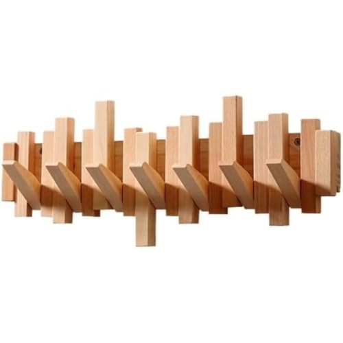 NICROSE 壁掛けフック ウォールハンガー 整理整頓 壁に付けられる家具 ウォルナットウッド 玄関 収納フック ブナ材 帽子掛け 洋服掛け コート掛け ひっかけ 省スペース (7連,ブナ材)