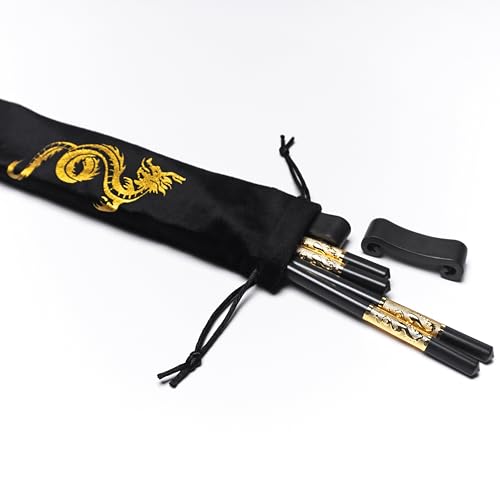 Bacchette Cinesi Drago Dorato - Set Elegante con Supporto e Borsa (2 Paia) - Materiale Sicuro, Lavastoviglie - Regalo Tradizionale - immagine 3