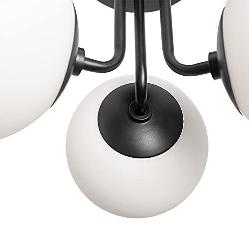 Pirxxiy Soft Black 3 Lights Semi Flush Mount Ceiling Light Fixture, Frosted Glass Lampshade Vintage Close To Ceiling Light, Modern Indoor Flush Mount Light For Bedroom, Entryway, Living Room. #TOP2