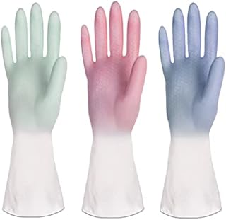 JETMANO 3 Pairs Rubber Cleaning Gloves,Non-Slip Washing Up Gloves with Thickened,Reusable Kitchen Gloves, Skin-Friendly & Waterproof Washing Gloves Medium with Latex Free for Household, 3 Colors