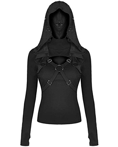 Dark In Love Womens Dieselpunk Gothique Top à capuche Noir déchiqueté Dystopian Apocalyptique à manches longues TW250 - Noir - S/M-UK femme taille 36-38 Cover
