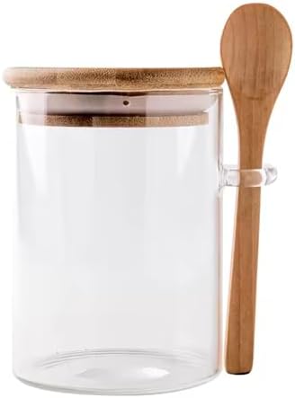 Kit 2 Potes 500ml de Vidro com Tampa de Bambu e Colher Hermético ...