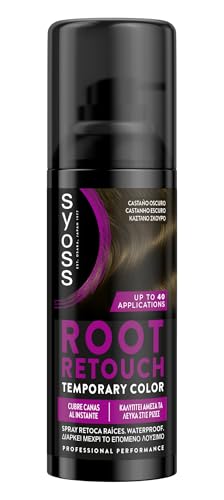 SYOSS Root Retouch Spray Retoca raíces Temporal Color Castaño Oscuro(1 x 120 ml), retocador de canas y raíces con cobertura instantánea, coloración pelo temporal para las canas
