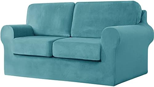 GYHH 5-Piece Stretch VELVET Sofa Cover, 2 Seater Couch Slipcover Loveseat with Two Separate Backrests and Cushion Cover with Elastic Band for Dogs,Pets&Kid