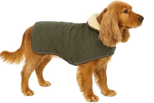 Flamingo Hundemantel Winter – Ushi Khaki – 45cm – warm & modisch – Polyester – wasserabweisend – Fleece-Innenfutter – Klettverschluss – reflektierend – Geschirröffnung