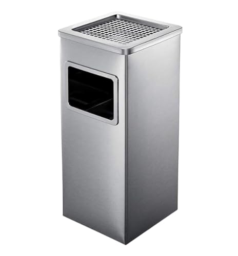 SAGELSHN Papelera Oficina Cubos De Basura Papelera De Acero Inoxidable con Cenicero para El Vestíbulo del Hotel, Papelera Exterior con Cubo Interior Papelera para Comunidad(Blue,Silver)